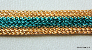 Blue And Gold Woven Thread Lace Trim With Mirror And Rhinestone Embellishments, Approx. 18mm Wide Decorative Trim Crafting Trimming